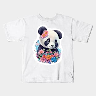 Panda Cute Floral Vintage Kids T-Shirt